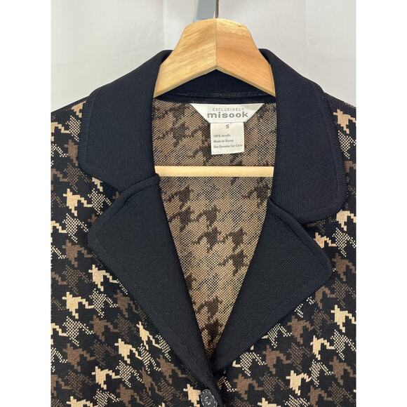 Exclusively MISOOK Size S Houndstooth Collared Knit Jacket Sweater Brown Black - Picture 4 of 8